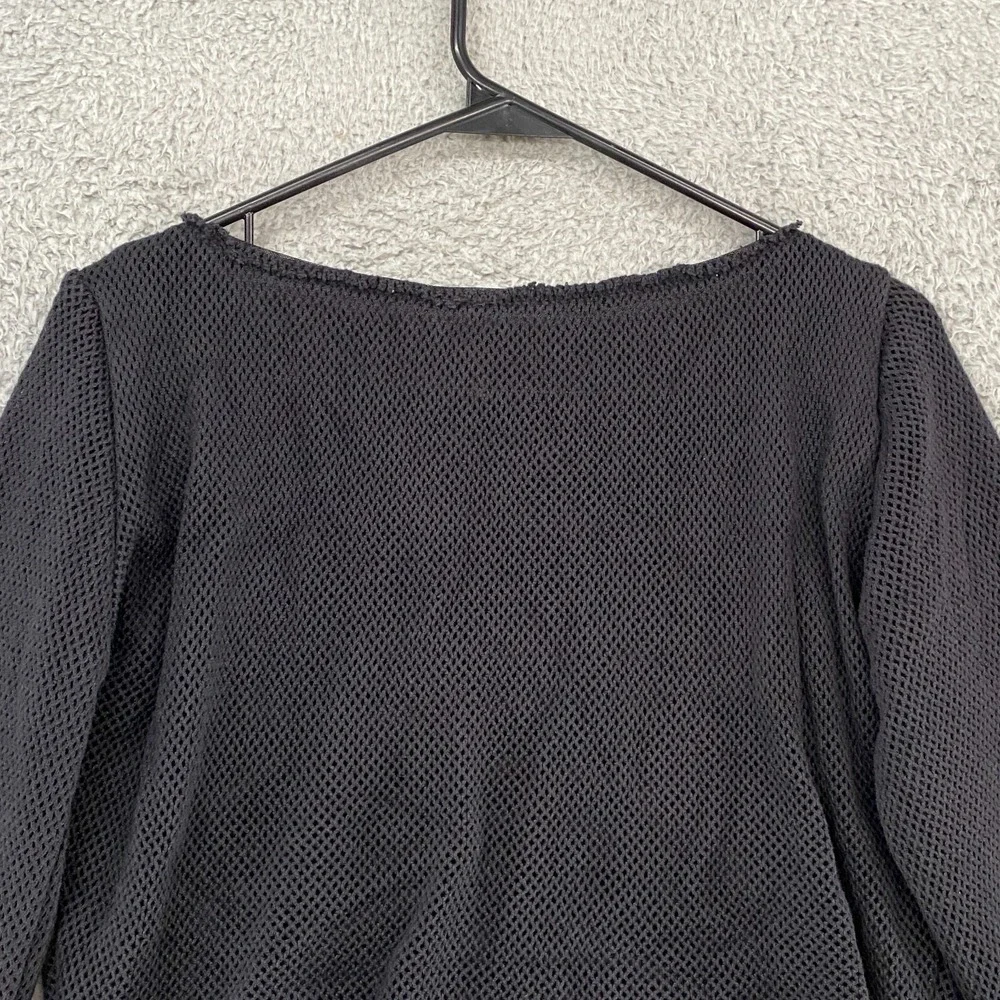 Free People Top Womens Small Crop Boxy Mesh Grunge Long Sleeve Slouchy Black‎